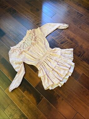 LoveShackFancy Cream Blush Floral Ruffled Mini Dress